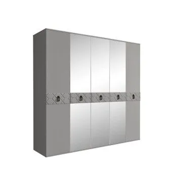 Шкаф 5-ти дв. с зеркалами Bogemia Farfalle (Серый/Черный) БМШ1/5(Fa)