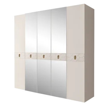 Шкаф 5-ти дв. с зеркалами Bogemia Farfalle (Слоновая кость/Золото) БМШ1/5(Fa)