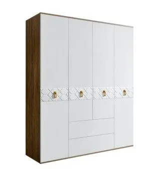 Шкаф 4-х дверный с ящиками Bogemia Woodline Fa (Белый/Золото) БМШ2/41