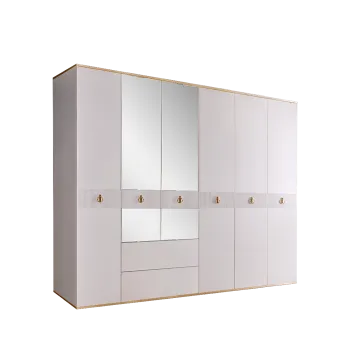 Шкаф 6-ти дверный с зеркалом, с ящиками Римини СОЛО (Белый/Золото) РМШ1/61(s)