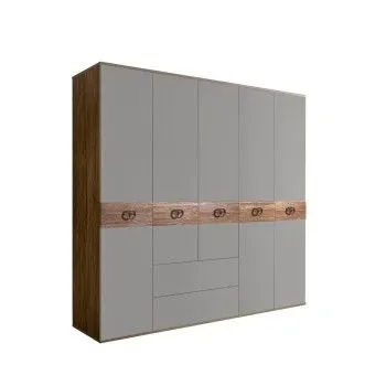 Шкаф 5-ти дверный с ящиками, Bogemia Woodline Wood Fi (Серый/Хром) БМШ2/51(Wo)