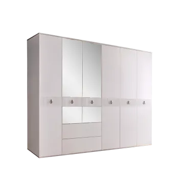 Шкаф 6-ти дверный с зеркалом, с ящиками Римини СОЛО (Белый/Серебро) РМШ1/61(s)