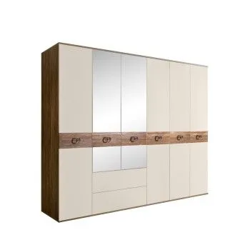 Шкаф 6-ти дверный с зеркалами, с ящиками, Bogemia Woodline Wood Fi (Слоновая кость/Хром) БМШ1/61(Wo)