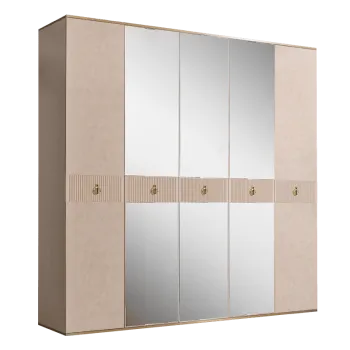 Шкаф 5-ти дверный с зеркалом Римини СОЛО (Латте/Золото) РМШ1/5(s)