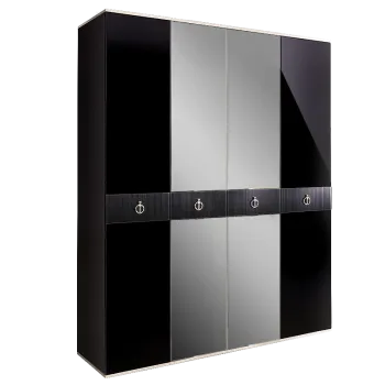 Шкаф 4-х дверный с зеркалом Римини СОЛО (Черный/Серебро) РМШ1/4(s)