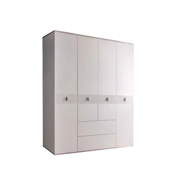 Шкаф 4-х дверный с ящиками Римини СОЛО (Белый/Серебро) РМШ2/41(s)