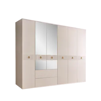 Шкаф 6-ти дверный с зеркалом, с ящиками Римини СОЛО (Бежевый/Золото) РМШ1/61(s)