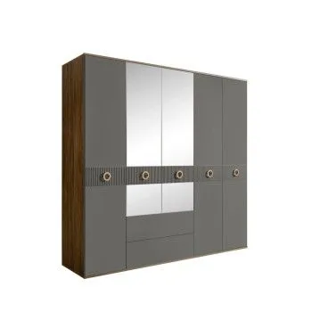 Шкаф 5-ти дверный с зеркалами, с ящиками, Bogemia Woodline Fa (Серый/Золото) БМШ1/51(Fa)