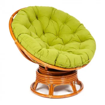 Кресло-качалка Papasan с подушкой Коньяк, флок Олива