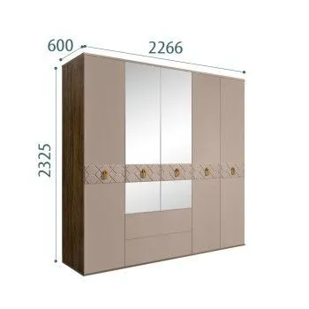 Шкаф 5-ти дверный с зеркалами, с ящиками, Bogemia Woodline Fa (Мокка/Золото) БМШ1/51(Fa)