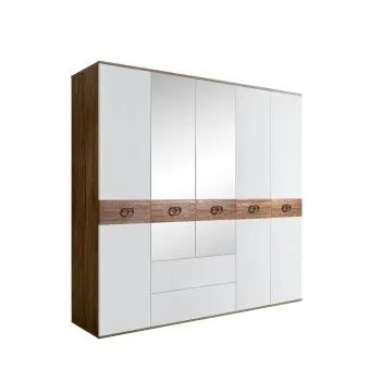 Шкаф 5-ти дверный с зеркалами, с ящиками, Bogemia Woodline Wood Fi (Белый/Хром) БМШ1/51(Wo)