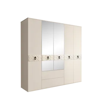 Шкаф 5-ти дверный с зеркалами, с ящиками, Bogemia Farfalle (Слоновая кость/Черный) БМШ1/51(Fa)