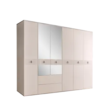 Шкаф 6-ти дверный с зеркалом, с ящиками Римини СОЛО (Слоновая кость/Серебро) РМШ1/61(s)