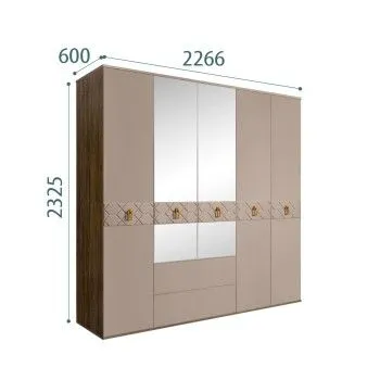 Шкаф 5-ти дверный с зеркалами, с ящиками, Bogemia Woodline Wood Fi (Мокка/Хром) БМШ1/51(Wo)