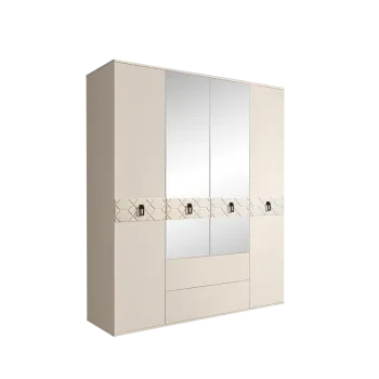 Шкаф 4-х дверный с зеркалами, с ящиками, Bogemia Farfalle (Слоновая кость/Черный) БМШ1/41(Fa)