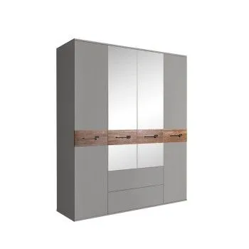 Шкаф 4-х дверный с зеркалами, с ящиками, Bogemia Wood Wo (Серый/Хром) БМШ1/41(Wo)
