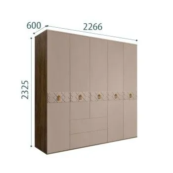 Шкаф 5-ти дверный с ящиками, Bogemia Woodline Wood Fi (Мокка/Хром) БМШ2/51(Wo)