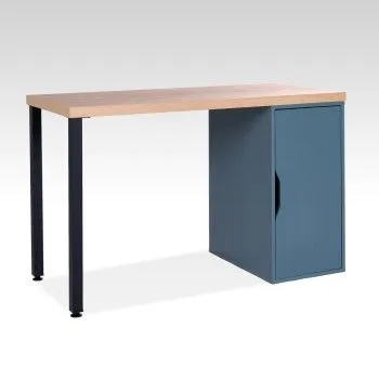 Стол письменный Ингар, с дверцей , 120х75х55 см, серо-бирюзовый/черный, столешница дуб беленый