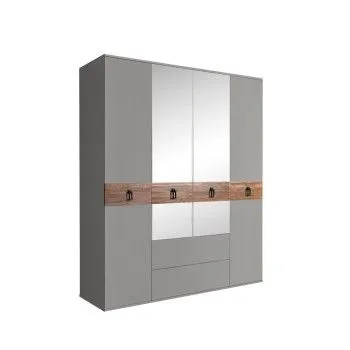 Шкаф 4-х дверный с зеркалами, с ящиками, Bogemia Wood Fa (Серый/Черный) БМШ1/41(Wo)