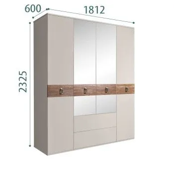Шкаф 4-х дверный с зеркалами, с ящиками, Bogemia Wood Fa (Шелк/Хром) БМШ1/41(Wo)