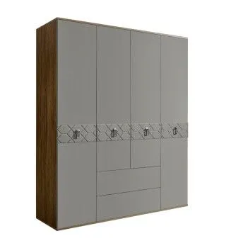 Шкаф 4-х дверный с ящиками Bogemia Woodline Fa (Серый/Хром) БМШ2/41