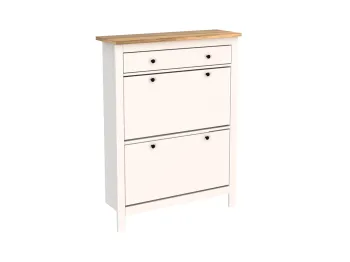 Обувница Сага с 2 откидными ящиками 92х122 белая-ясень