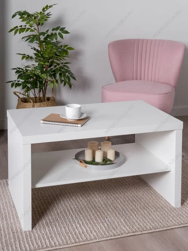 Стол журнальный Энкель, с полкой, 82x50x45 см, белый | изображение 2