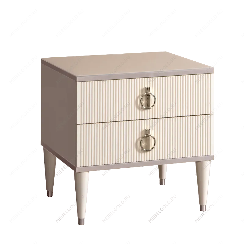Тумба прикроватная 2 ящика Римини СОЛО (Слоновая кость/Серебро) РМТП-2(s)