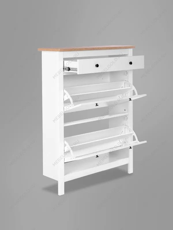 Обувница Сага с 2 откидными ящиками 92х122 белая-ясень | изображение 8