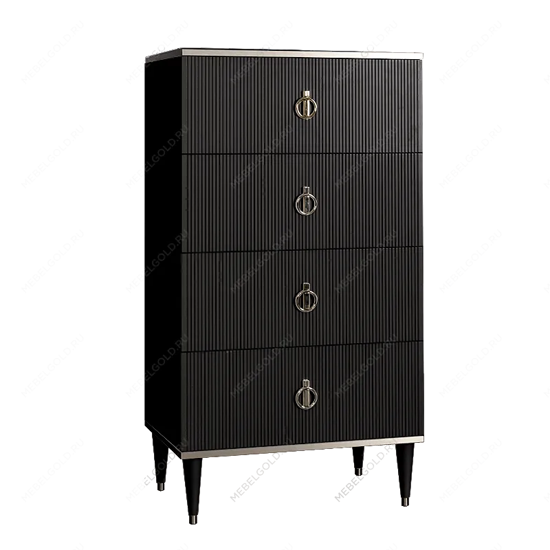 Комод 4 ящика Римини СОЛО (Черный/Серебро) РМКМ-6(s)