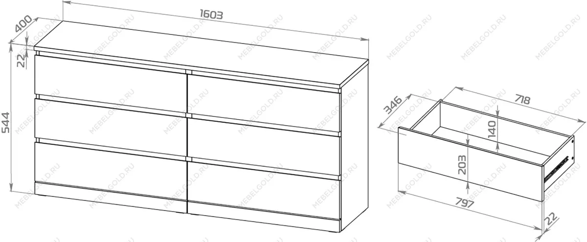 Комод Варма, 6 ящиков, горизонтальный, 160х78х40 см, эмаль белая | изображение 8