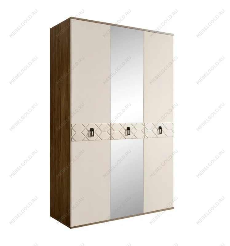 Шкаф 3-х дверный с зеркалом Bogemia Woodline Fa (Слоновая кость/Черный) БМШ1/3