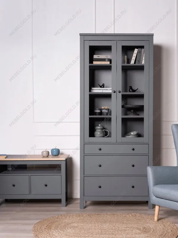 Лобня - Шкаф с витриной Сага, 90х41х215 см, серый | изображение 8