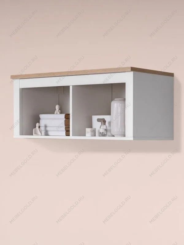 Полка навесная Сага, 2 секции, белая/ясень | изображение 1