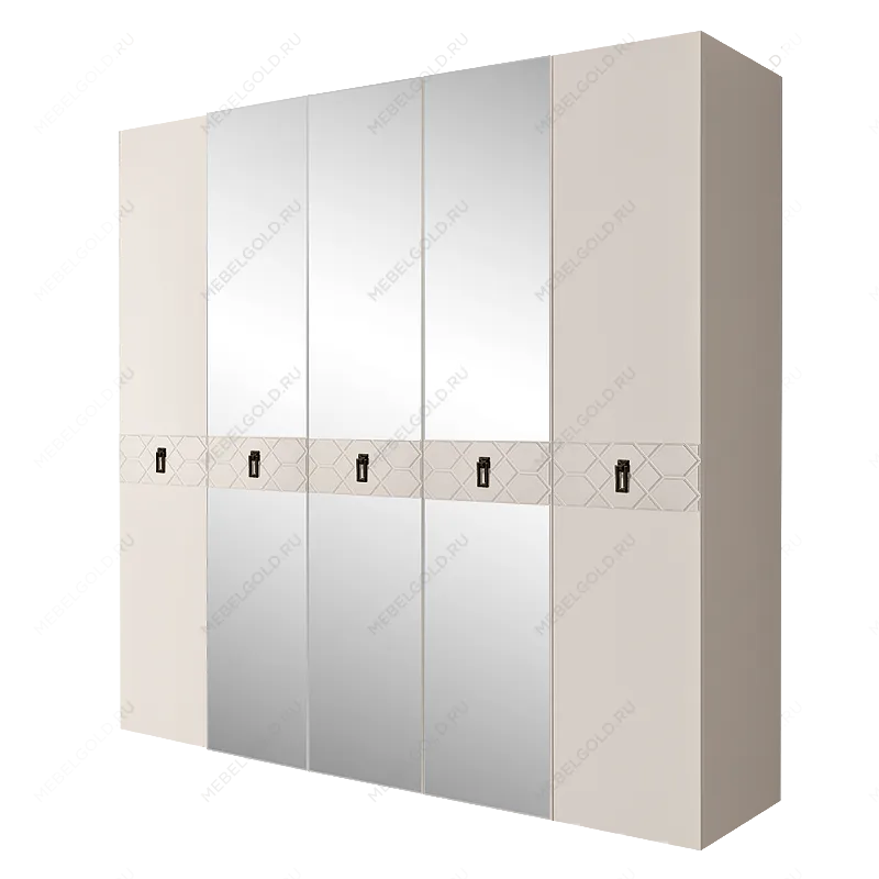 Шкаф 5-ти дв. с зеркалами Bogemia Farfalle (Слоновая кость/Черный) БМШ1/5(Fa)