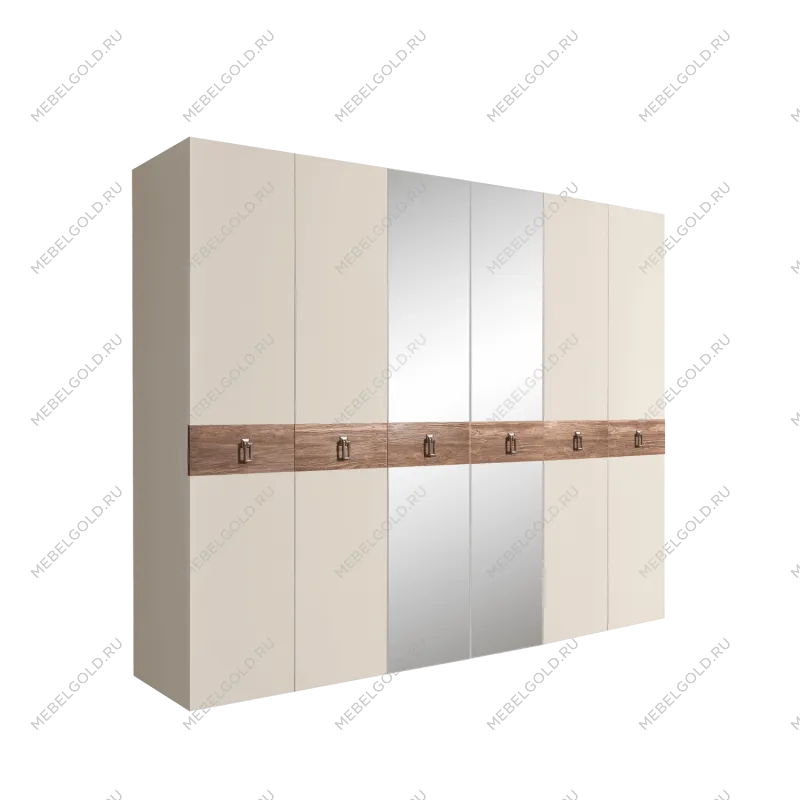 Шкаф 6-ти дв. с зеркалами Bogemia Wood Fa (Слоновая кость/Хром) БМШ1/6(Wo)
