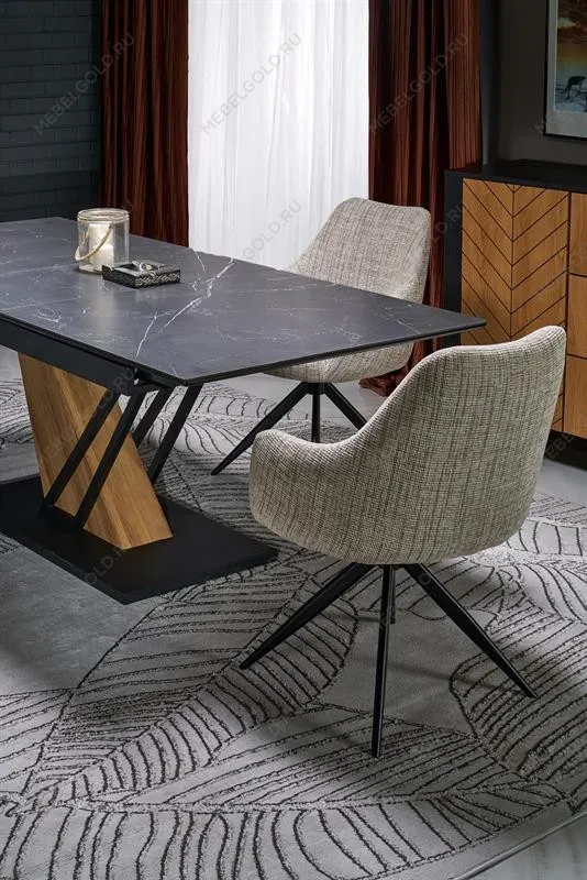 Стол обеденный Halmar VOLANT 140 (черный мрамор/дуб золотой) | изображение 10