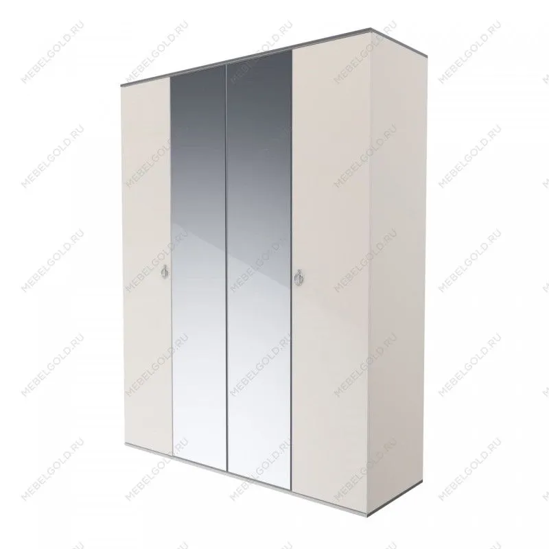 Шкаф 4-х дверный с зеркалом Римини (Слоновая кость/Серебро) РМШ1/4