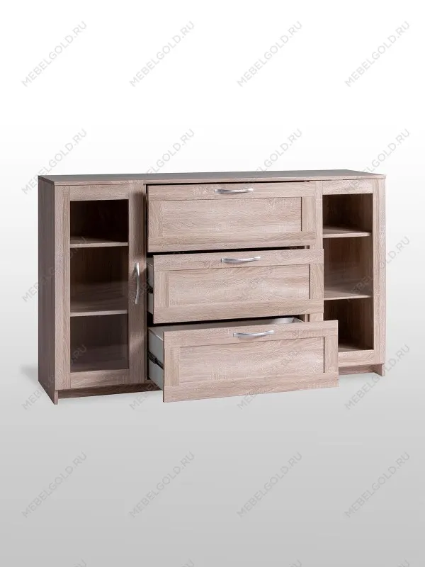 Тумба Сириус, 2 двери со стеклом и 3 ящика, 156х41х95 см, дуб сонома | изображение 11