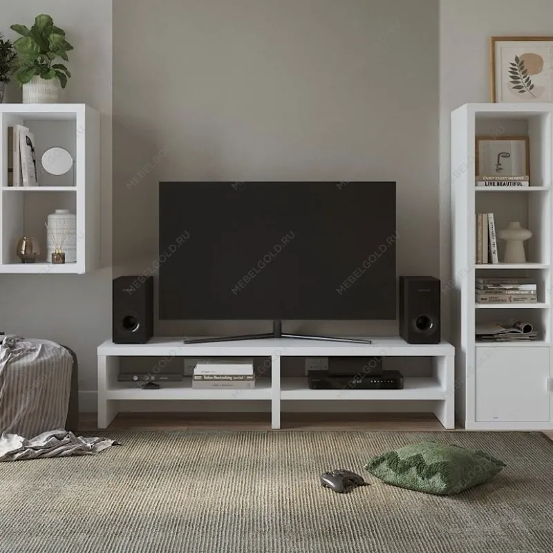 Тумба ТВ Энкель, 2 полки, 160x37x38 см, белая | изображение 5