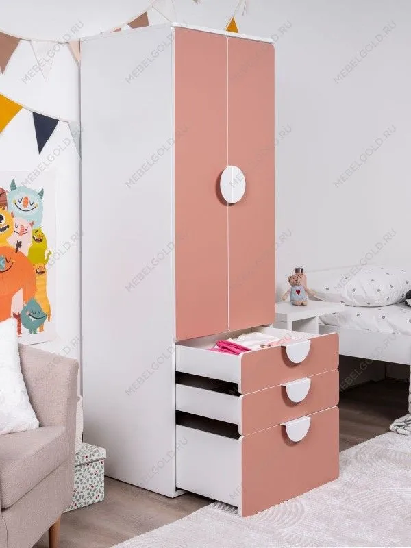 Шкаф распашной Пикси, с двумя дверьми, тремя выдвижными ящиками и полкой 60x57x180, мечтательный пион | изображение 8