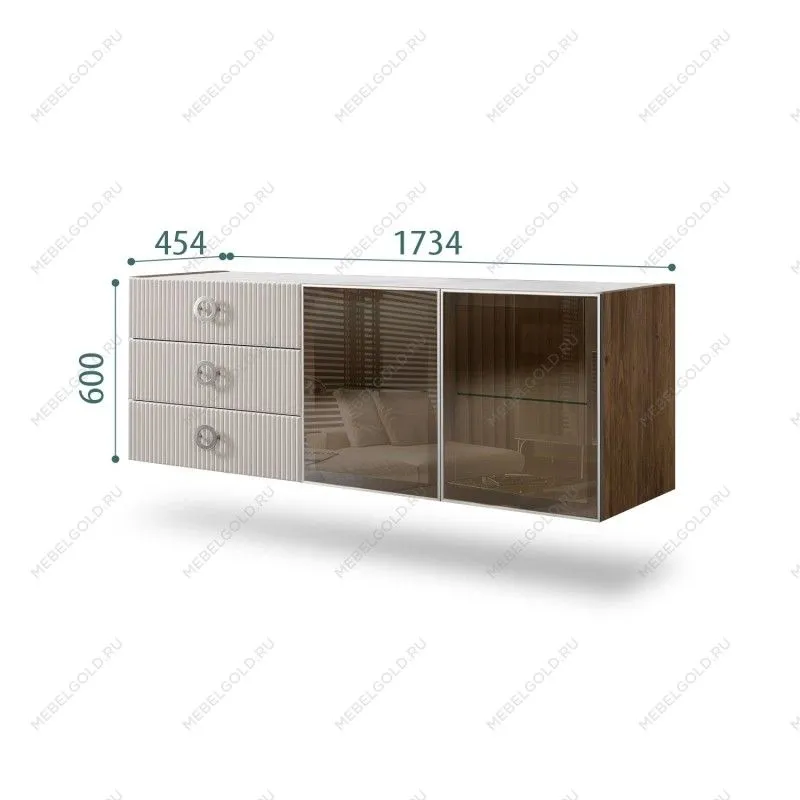 Комод 1.6м Bogemia Woodline Fly Fi (Шелк) (Novabuk/Хром) БМКМ-4[5]