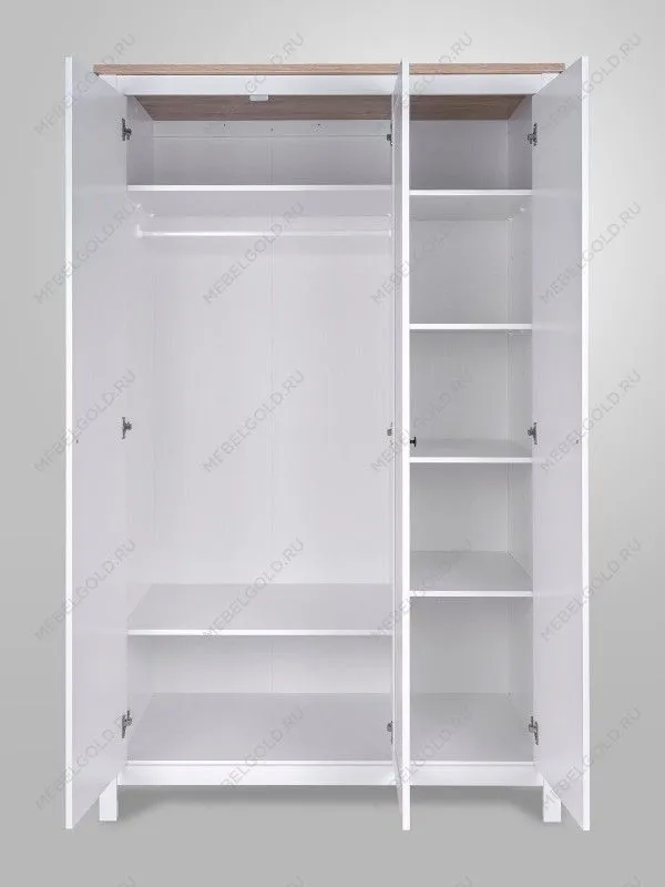 Шкаф распашной Сага, 3 двери, 132х64х215 см, белый/ясень | изображение 9