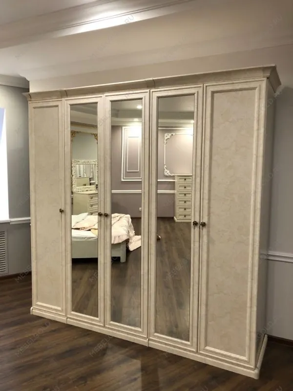 Шкаф Афина 5-дверный (2+1+2) с зеркалом крем корень | изображение 2