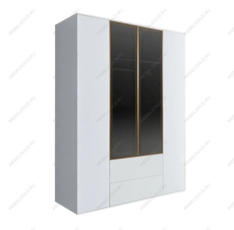 Шкаф 4-х дв. с ящиками Bogemia Air (Белый/Золото) БМШ2/42(2)