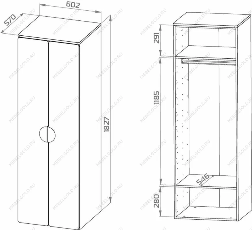 Шкаф Пикси распашной, с двумя дверьми и полкой 60x57x180, озорной василек | изображение 12