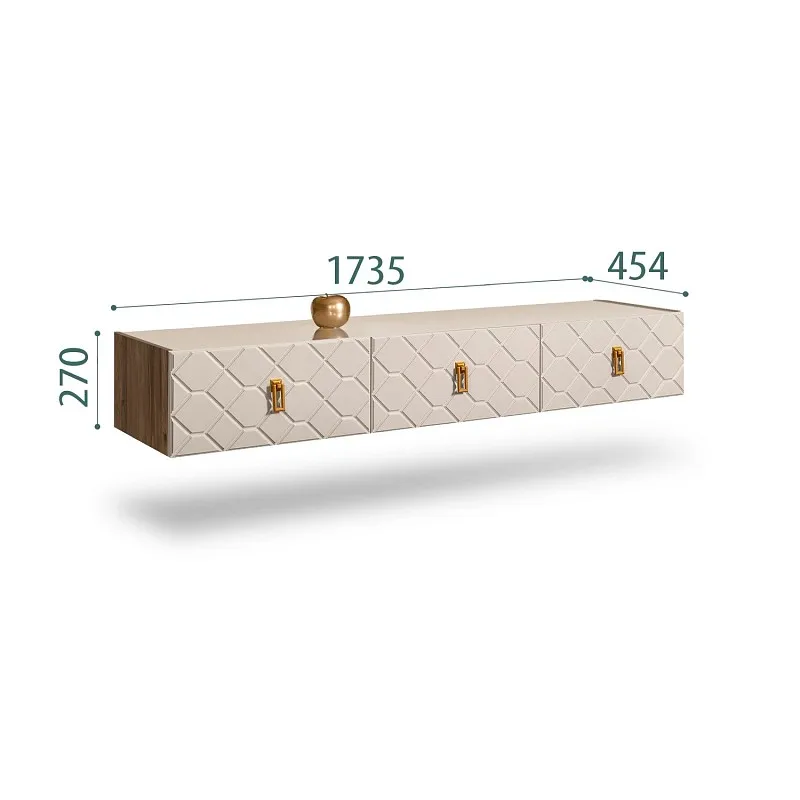 Тумба телевизионная 1.6м Bogemia Woodline Fly Fa (Ваниль) (Lakobel/Золото) БМТ-1