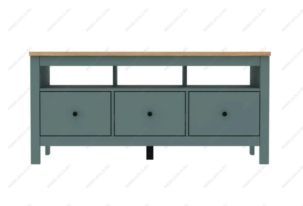 Тумба ТВ Сага, 3 ящика, 131х42х63 см, темно-бирюзовая/ясень