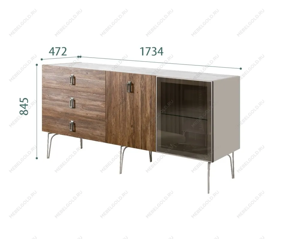 Комод 1.6м Bogemia Wood Fa (Шелк) (Novabuk/Хром) БМКМ-4(Wo)[5][10]