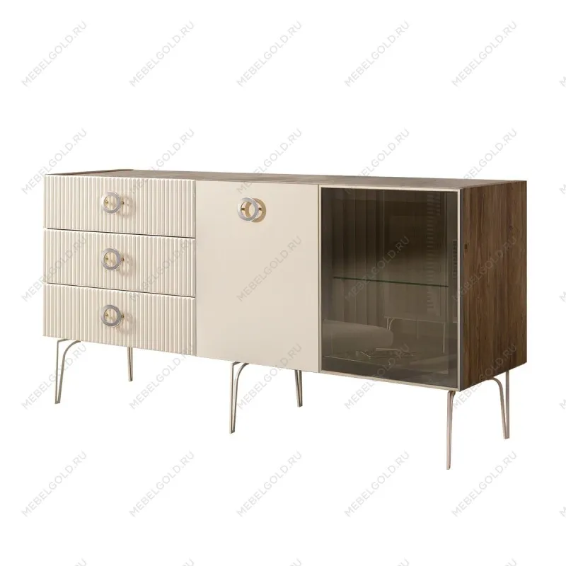 Комод 1.6м Bogemia Woodline Fi (Слоновая кость) (Novabuk/Хром) БМКМ-4[5][10]